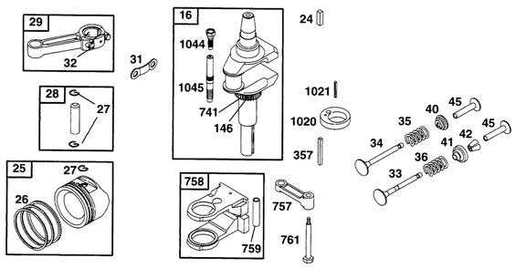 Piston Grp, Crankshaft Diagram and Parts List for 282707-0118-XX  Briggs and Stratton Engine